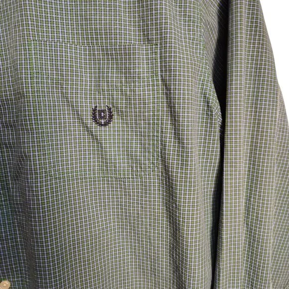 Chaps Mens 3XLT Easy Care Button-Down Green and Blue Plaid Long Sleeve Shirt - Picture 3 of 7